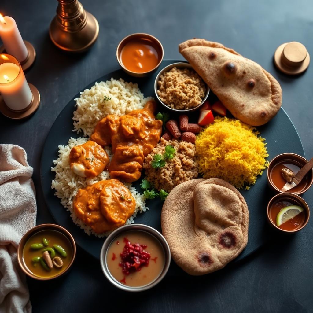 Indian thali with butter chicken