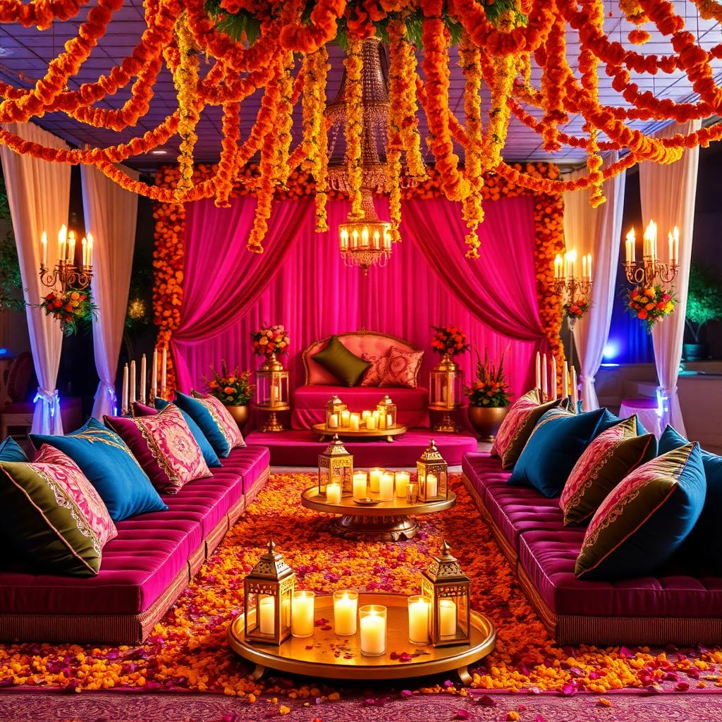 Mehndi night floral majlis setup